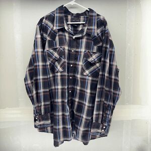 High Noon 3XL Mens Black Red Plaid Chambray Pearl Snap Long Sleeve